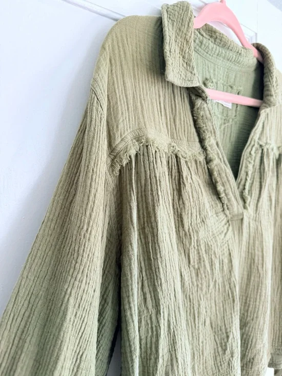 We The Free Olive Green Gauze V-Neck Tunic - Picture 3 of 6
